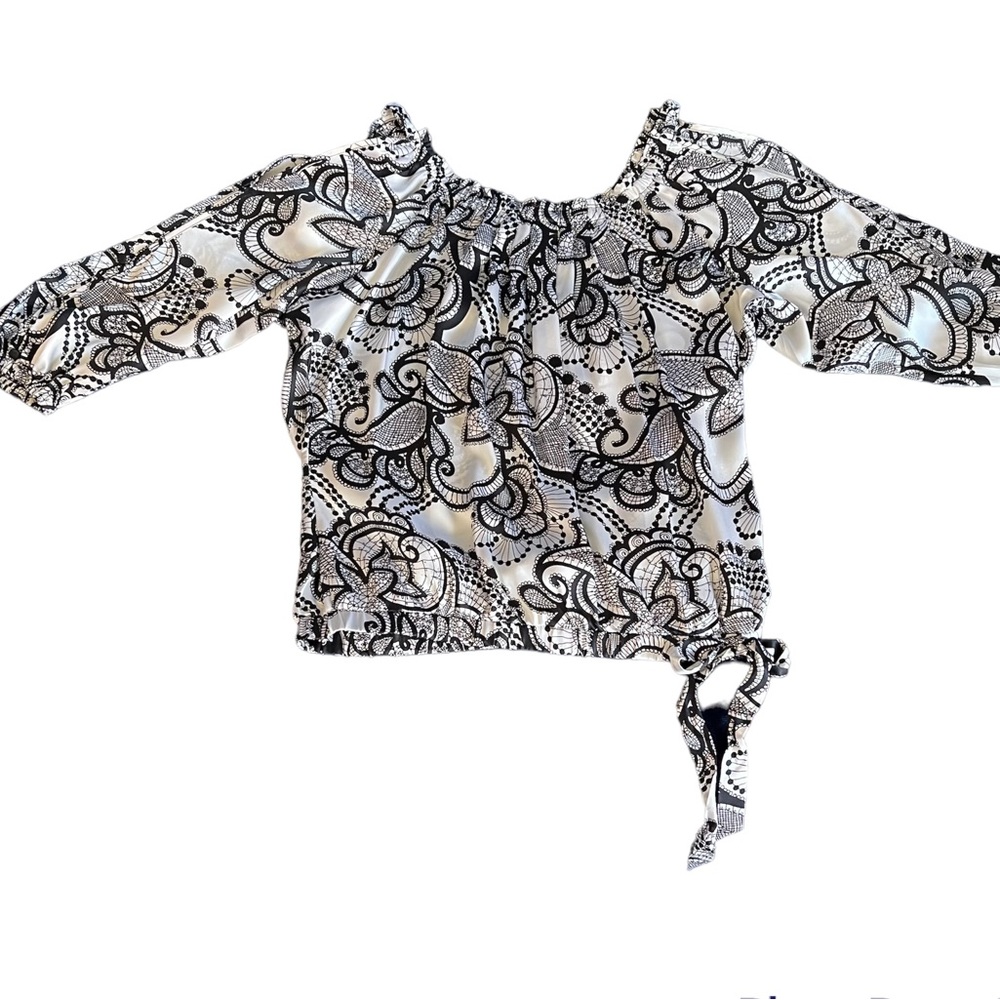 Cache Black and White Silk Floral Top